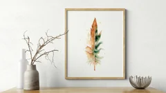Image of a feather watercolor painting by Shayna Larsen, originals & prints available