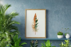 Image of a feather watercolor painting by Shayna Larsen, originals & prints available