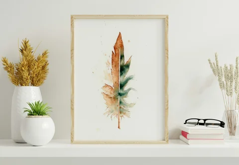 Image of a feather watercolor painting by Shayna Larsen, originals & prints available