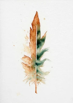 Image of a feather watercolor painting by Shayna Larsen, originals & prints available