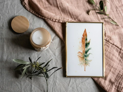 Image of a feather watercolor painting by Shayna Larsen, originals & prints available