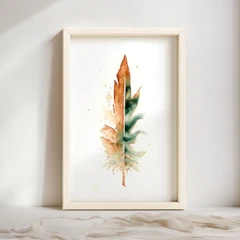 Image of a feather watercolor painting by Shayna Larsen, originals & prints available