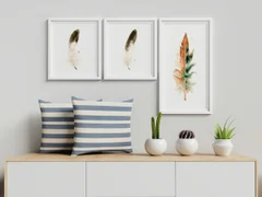 Image of a feather watercolor painting by Shayna Larsen, originals & prints available