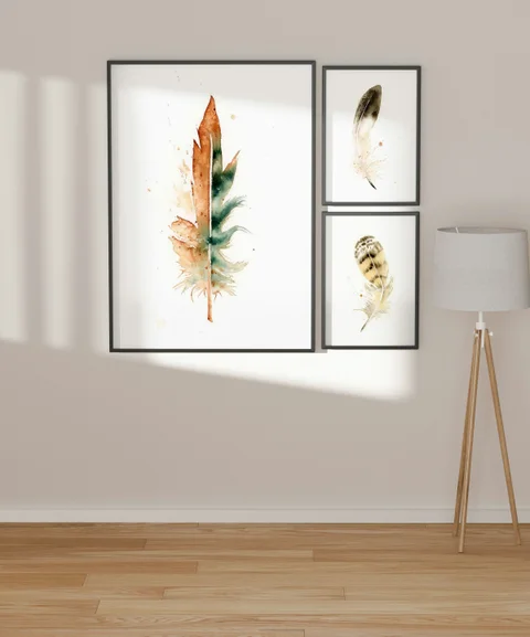 Image of a feather watercolor painting by Shayna Larsen, originals & prints available