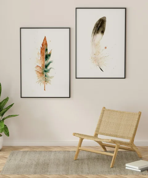 Image of a feather watercolor painting by Shayna Larsen, originals & prints available