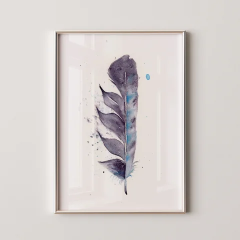 Image of a feather watercolor painting by Shayna Larsen, originals & prints available