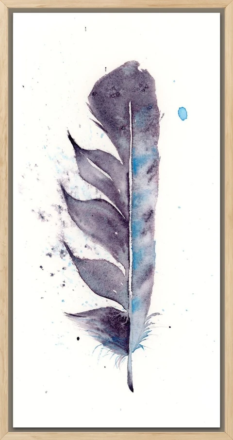 Image of a feather watercolor painting by Shayna Larsen, originals & prints available