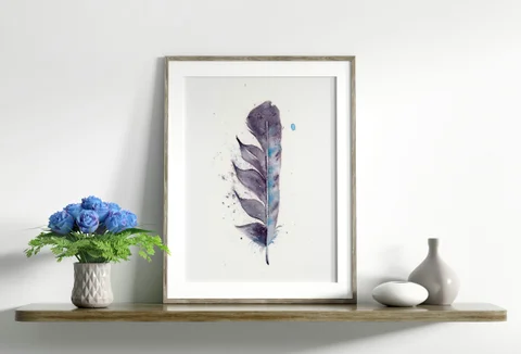 Image of a feather watercolor painting by Shayna Larsen, originals & prints available