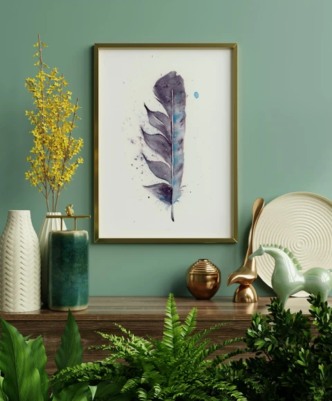 Image of a feather watercolor painting by Shayna Larsen, originals & prints available