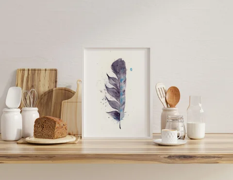 Image of a feather watercolor painting by Shayna Larsen, originals & prints available