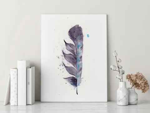 Image of a feather watercolor painting by Shayna Larsen, originals & prints available