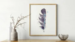 Image of a feather watercolor painting by Shayna Larsen, originals & prints available
