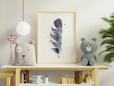 Image of a feather watercolor painting by Shayna Larsen, originals & prints available