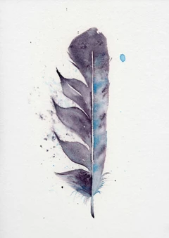 Image of a feather watercolor painting by Shayna Larsen, originals & prints available