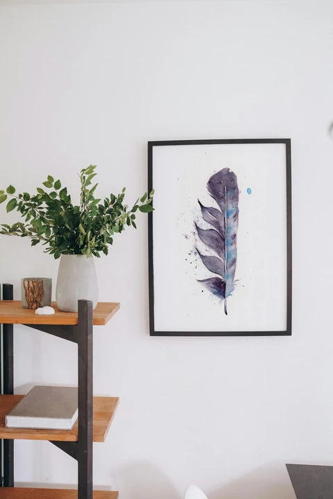 Image of a feather watercolor painting by Shayna Larsen, originals & prints available