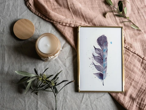 Image of a feather watercolor painting by Shayna Larsen, originals & prints available