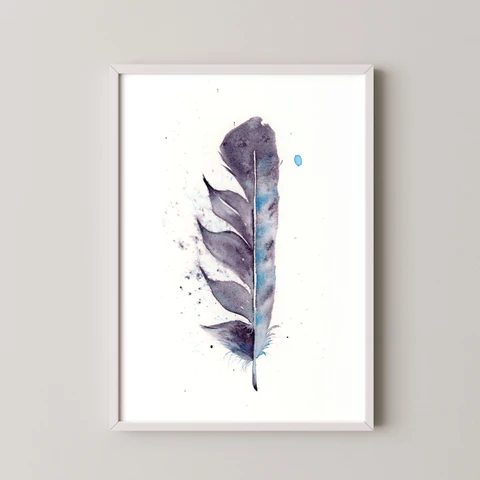 Image of a feather watercolor painting by Shayna Larsen, originals & prints available