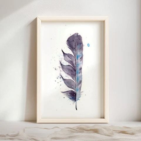 Image of a feather watercolor painting by Shayna Larsen, originals & prints available