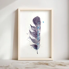 Image of a feather watercolor painting by Shayna Larsen, originals & prints available