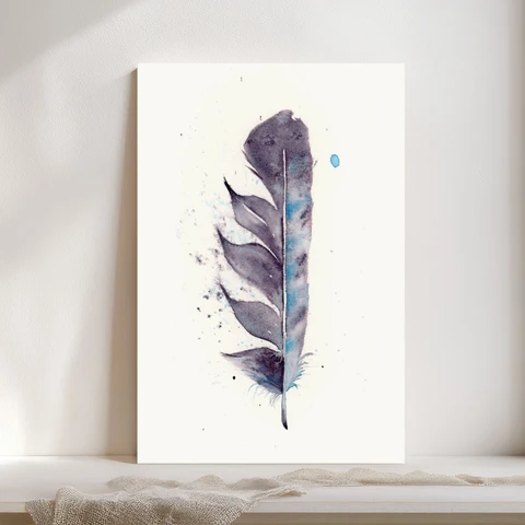 Image of a feather watercolor painting by Shayna Larsen, originals & prints available