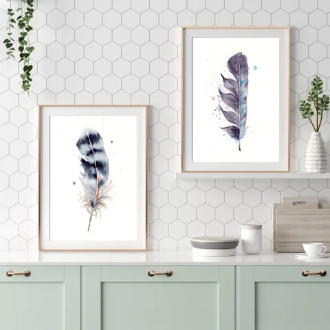 Image of a feather watercolor painting by Shayna Larsen, originals & prints available