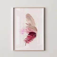 Image of a feather watercolor painting by Shayna Larsen, originals & prints available