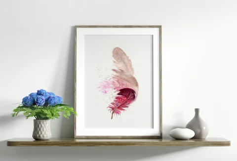 Image of a feather watercolor painting by Shayna Larsen, originals & prints available