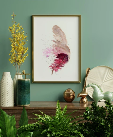 Image of a feather watercolor painting by Shayna Larsen, originals & prints available