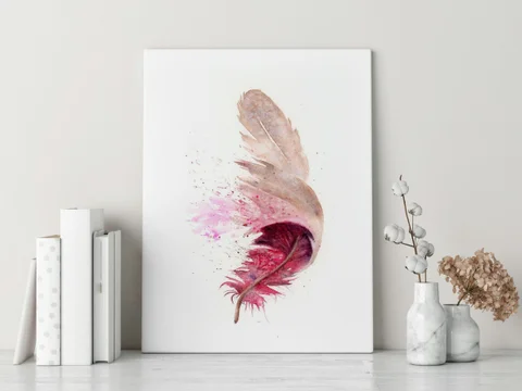 Image of a feather watercolor painting by Shayna Larsen, originals & prints available