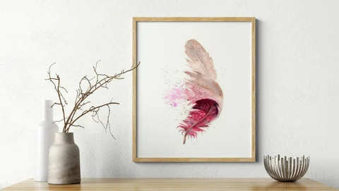 Image of a feather watercolor painting by Shayna Larsen, originals & prints available