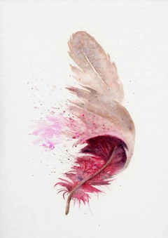 Image of a feather watercolor painting by Shayna Larsen, originals & prints available