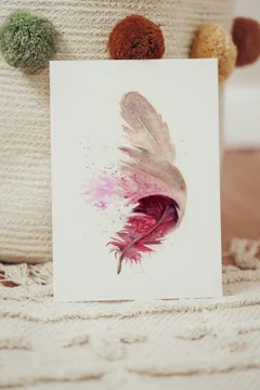 Image of a feather watercolor painting by Shayna Larsen, originals & prints available