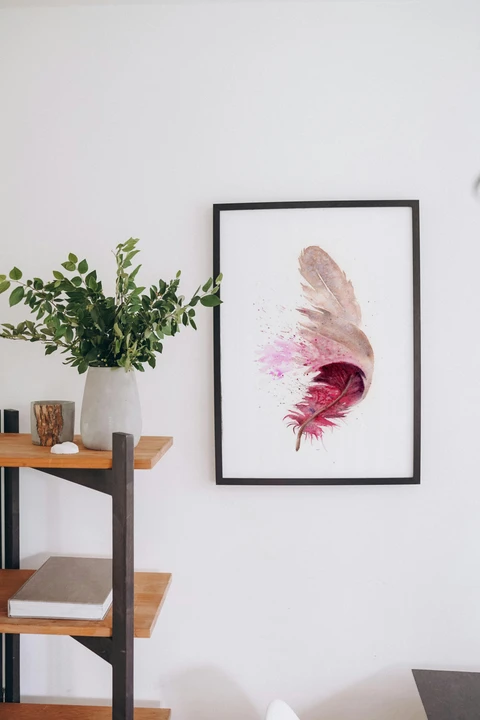 Image of a feather watercolor painting by Shayna Larsen, originals & prints available