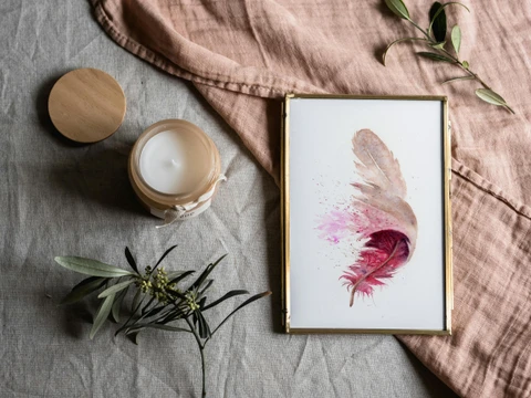 Image of a feather watercolor painting by Shayna Larsen, originals & prints available