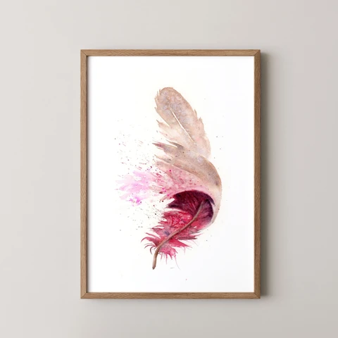 Image of a feather watercolor painting by Shayna Larsen, originals & prints available