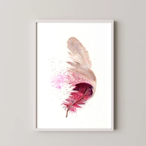 Image of a feather watercolor painting by Shayna Larsen, originals & prints available
