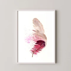 Image of a feather watercolor painting by Shayna Larsen, originals & prints available