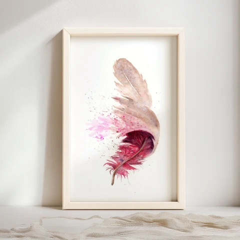 Image of a feather watercolor painting by Shayna Larsen, originals & prints available