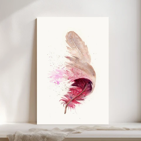 Image of a feather watercolor painting by Shayna Larsen, originals & prints available