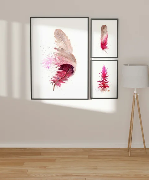 Image of a feather watercolor painting by Shayna Larsen, originals & prints available