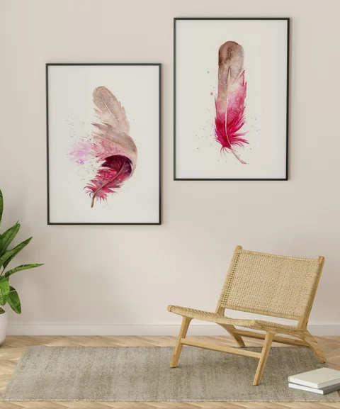 Image of a feather watercolor painting by Shayna Larsen, originals & prints available