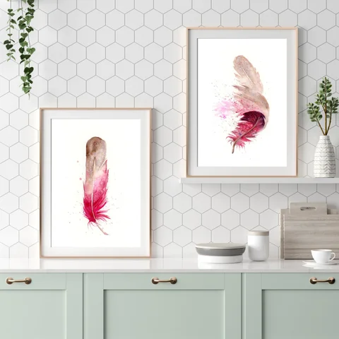 Image of a feather watercolor painting by Shayna Larsen, originals & prints available