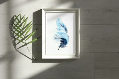 Image of a feather watercolor painting by Shayna Larsen, originals & prints available