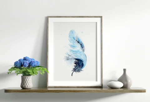 Image of a feather watercolor painting by Shayna Larsen, originals & prints available
