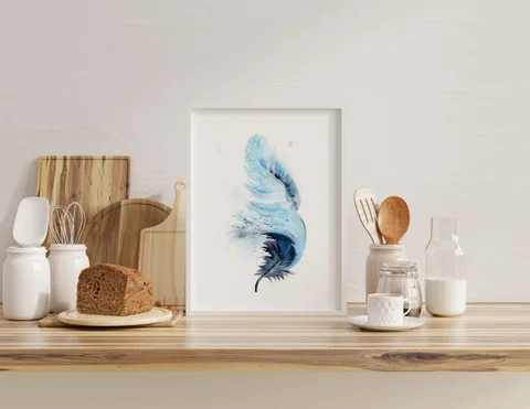 Image of a feather watercolor painting by Shayna Larsen, originals & prints available
