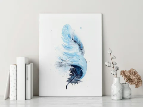 Image of a feather watercolor painting by Shayna Larsen, originals & prints available