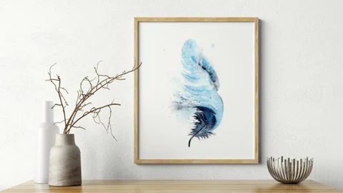 Image of a feather watercolor painting by Shayna Larsen, originals & prints available