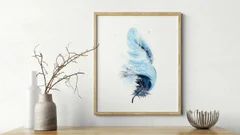 Image of a feather watercolor painting by Shayna Larsen, originals & prints available