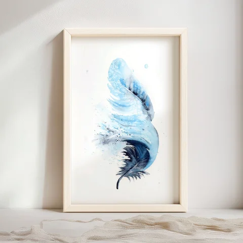 Image of a feather watercolor painting by Shayna Larsen, originals & prints available