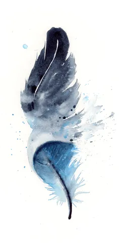Image of a feather watercolor painting by Shayna Larsen, originals & prints available